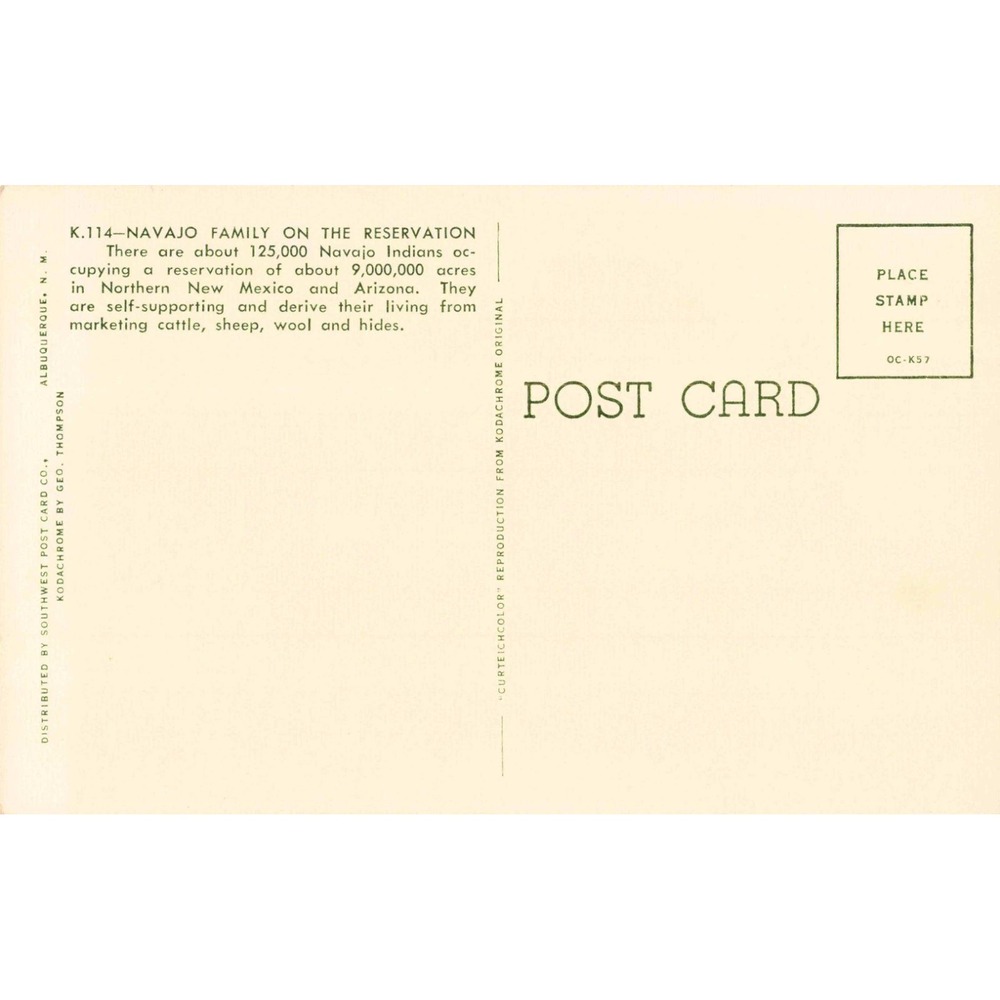 Vintage Navajo Family Reservation Postcard Southwest Post Card Co K114 NM AZ - Picture 2 of 2